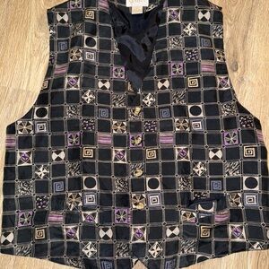 Summa 100% SILK Stylish Geometric Vest in Black and Purple